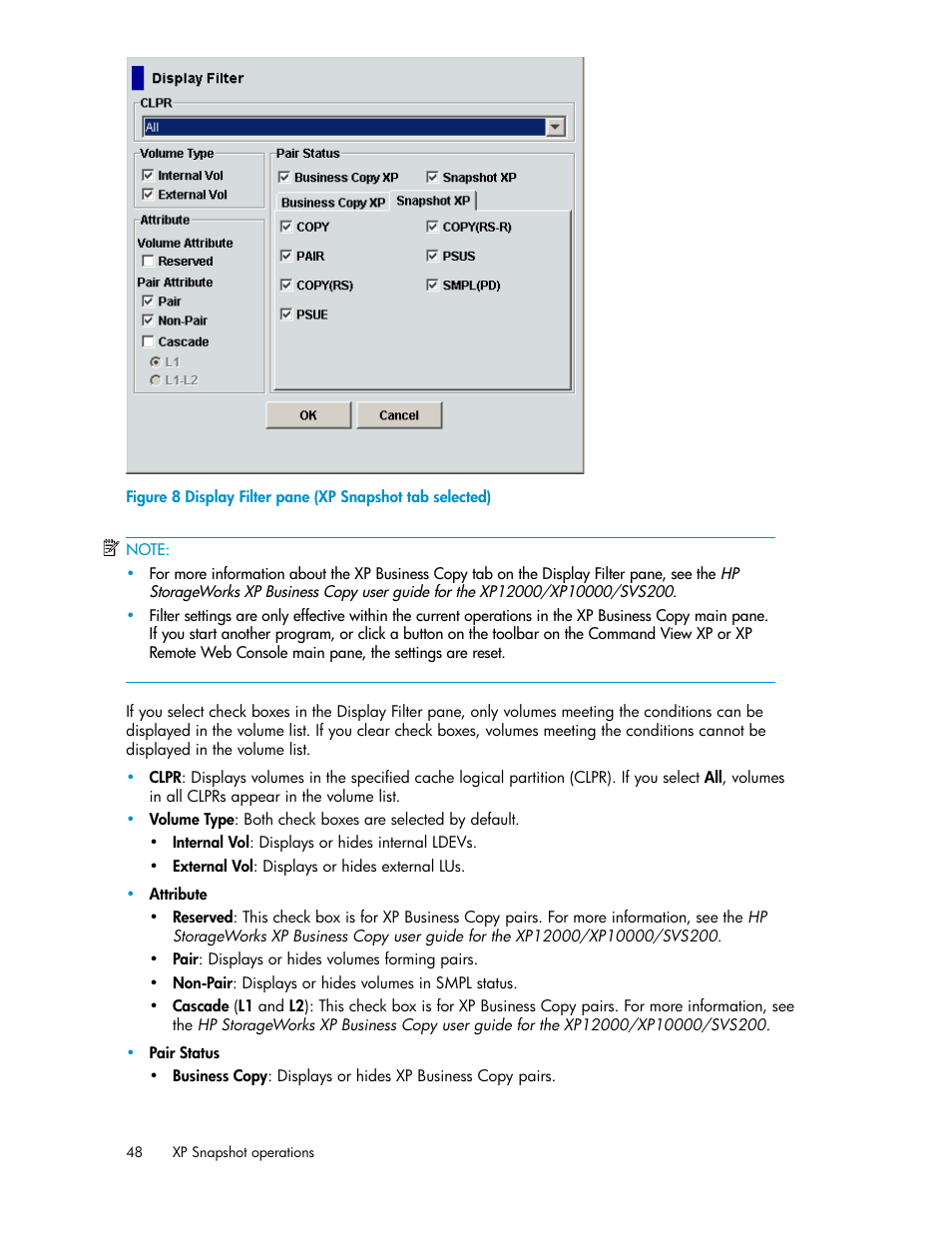 Display filter pane (xp snapshot tab selected), Figure | HP StorageWorks XP Remote Web Console Software User Manual | Page 48 / 84