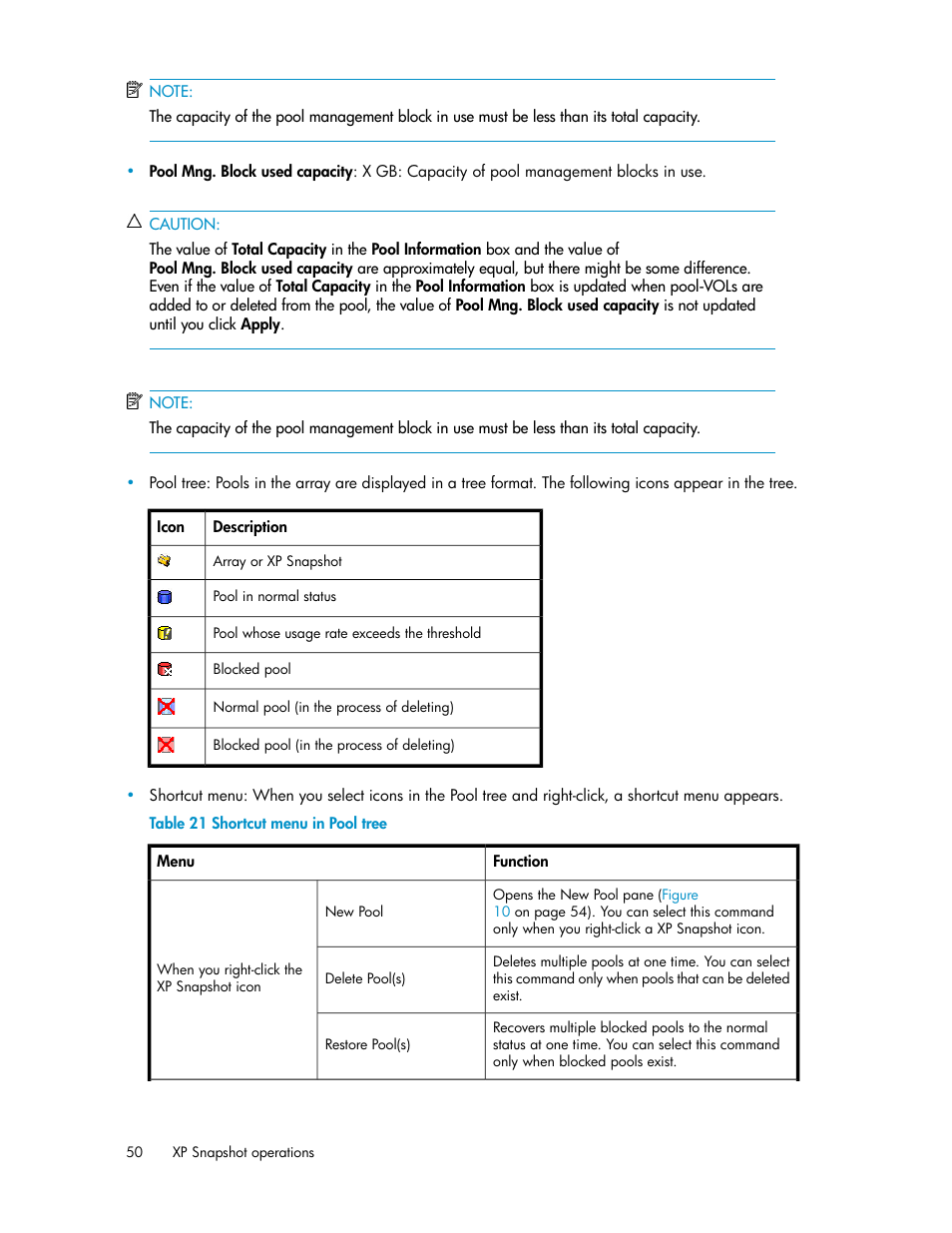 Shortcut menu in pool tree | HP StorageWorks XP Remote Web Console Software User Manual | Page 50 / 84