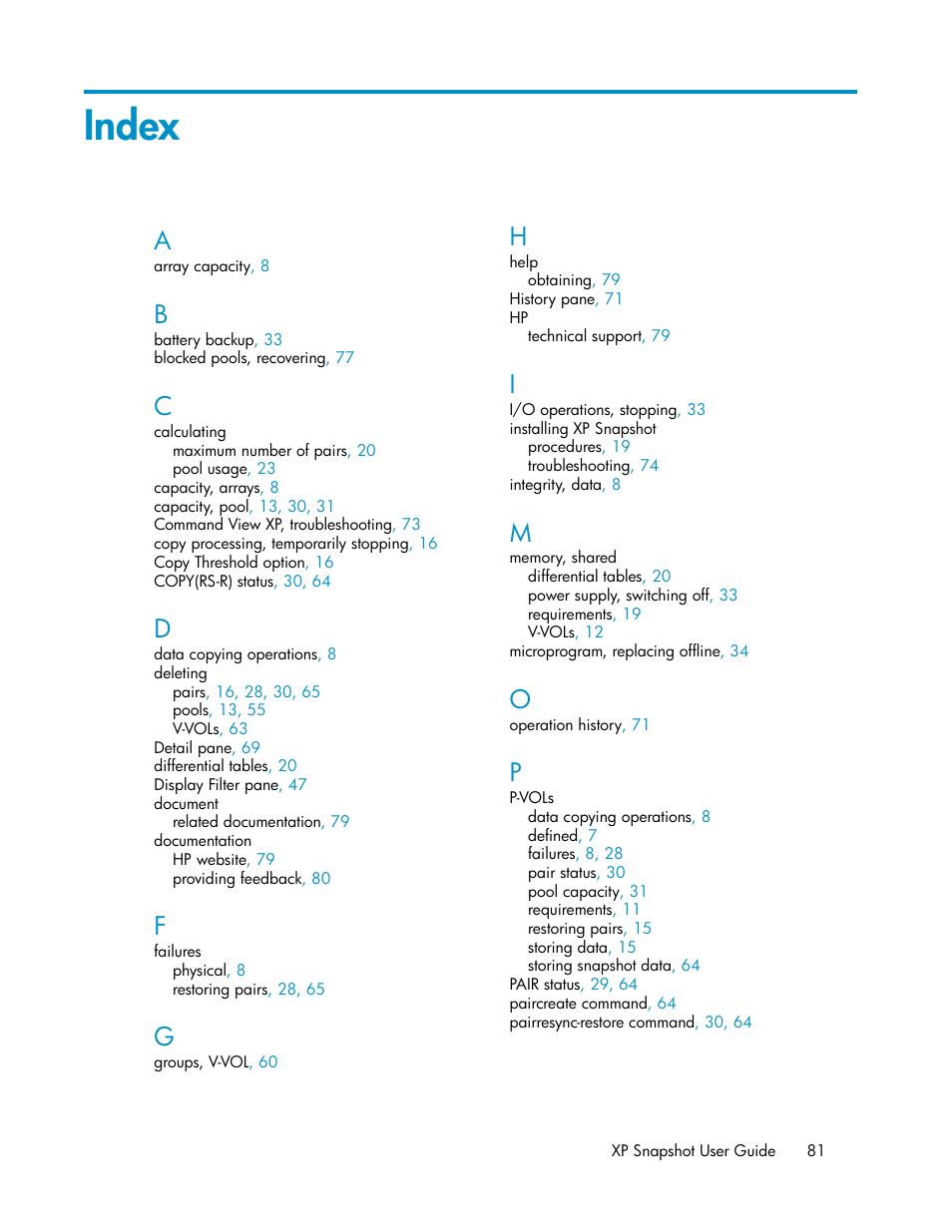 Index | HP StorageWorks XP Remote Web Console Software User Manual | Page 81 / 84