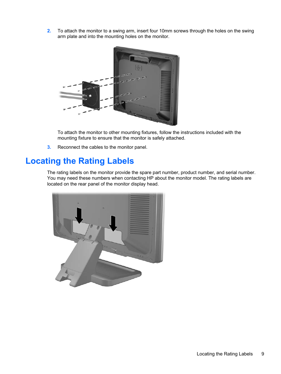 Locating the rating labels | HP ProDisplay P17A 17-inch 54 LED Backlit Monitor User Manual | Page 15 / 20