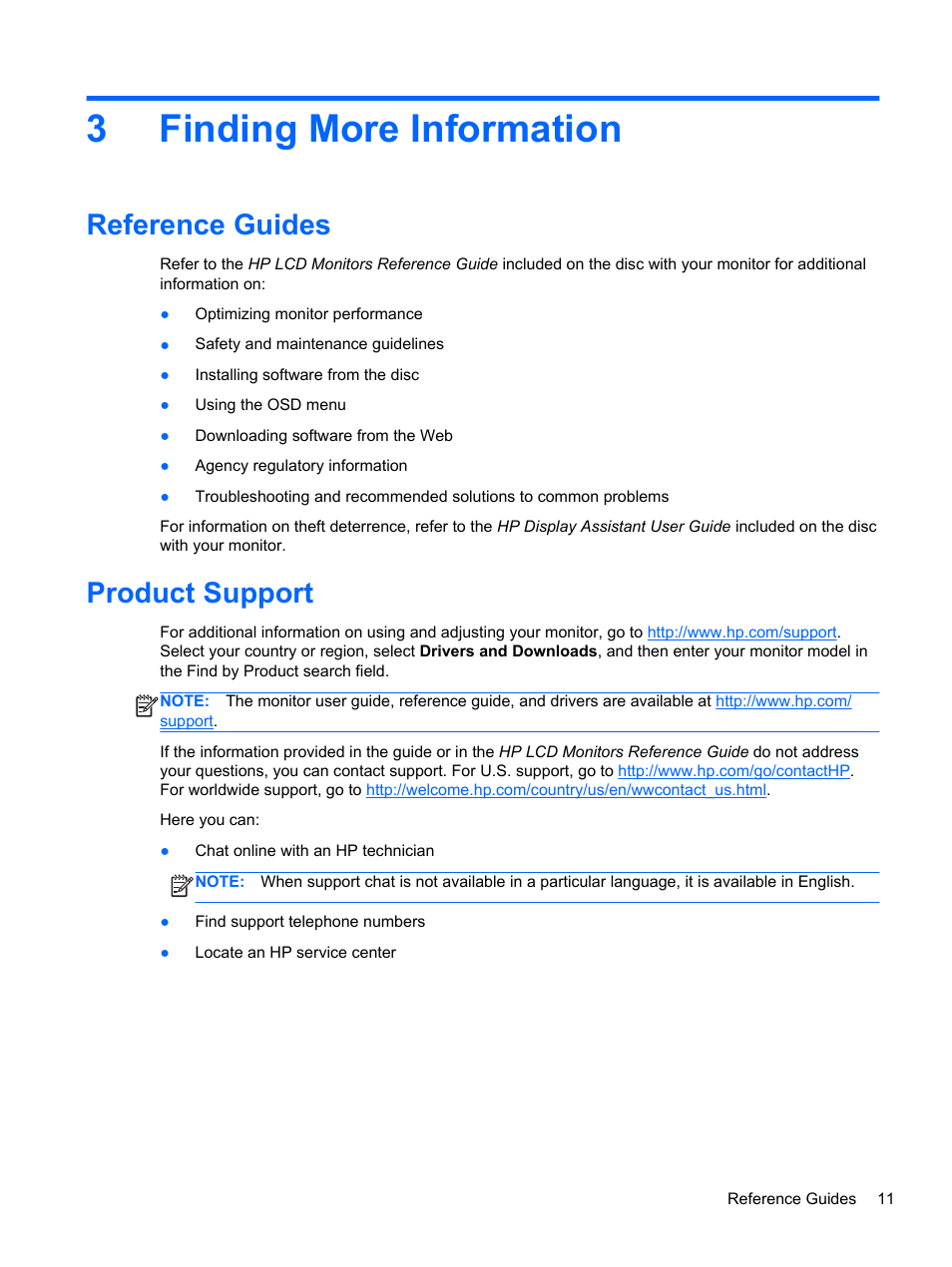 Finding more information, Reference guides, Product support | 3 finding more information, Reference guides product support, 3finding more information | HP ProDisplay P17A 17-inch 54 LED Backlit Monitor User Manual | Page 17 / 20