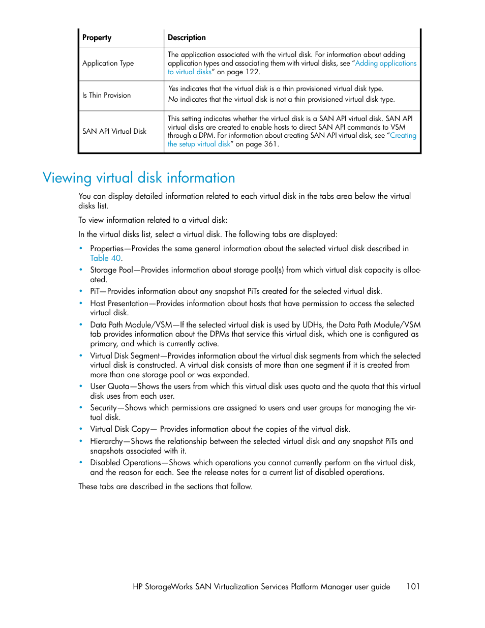 Viewing virtual disk information | HP SAN Virtualization Services Platform User Manual | Page 101 / 382