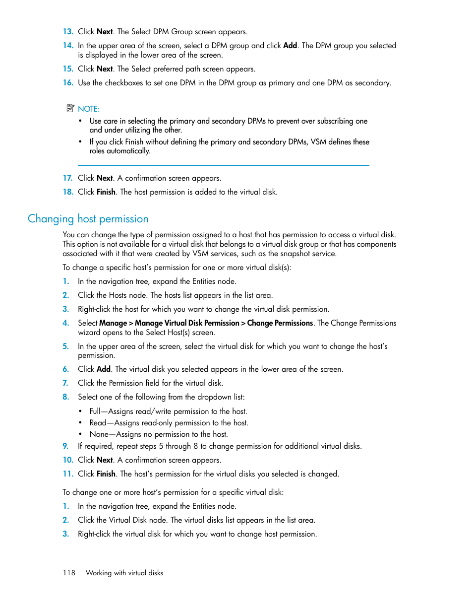 Changing host permission | HP SAN Virtualization Services Platform User Manual | Page 118 / 382