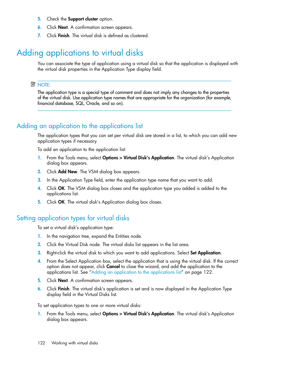 Adding applications to virtual disks, Adding an application to the applications list, Setting application types for virtual disks | 122 setting application types for virtual disks, Adding applications, To virtual disks | HP SAN Virtualization Services Platform User Manual | Page 122 / 382