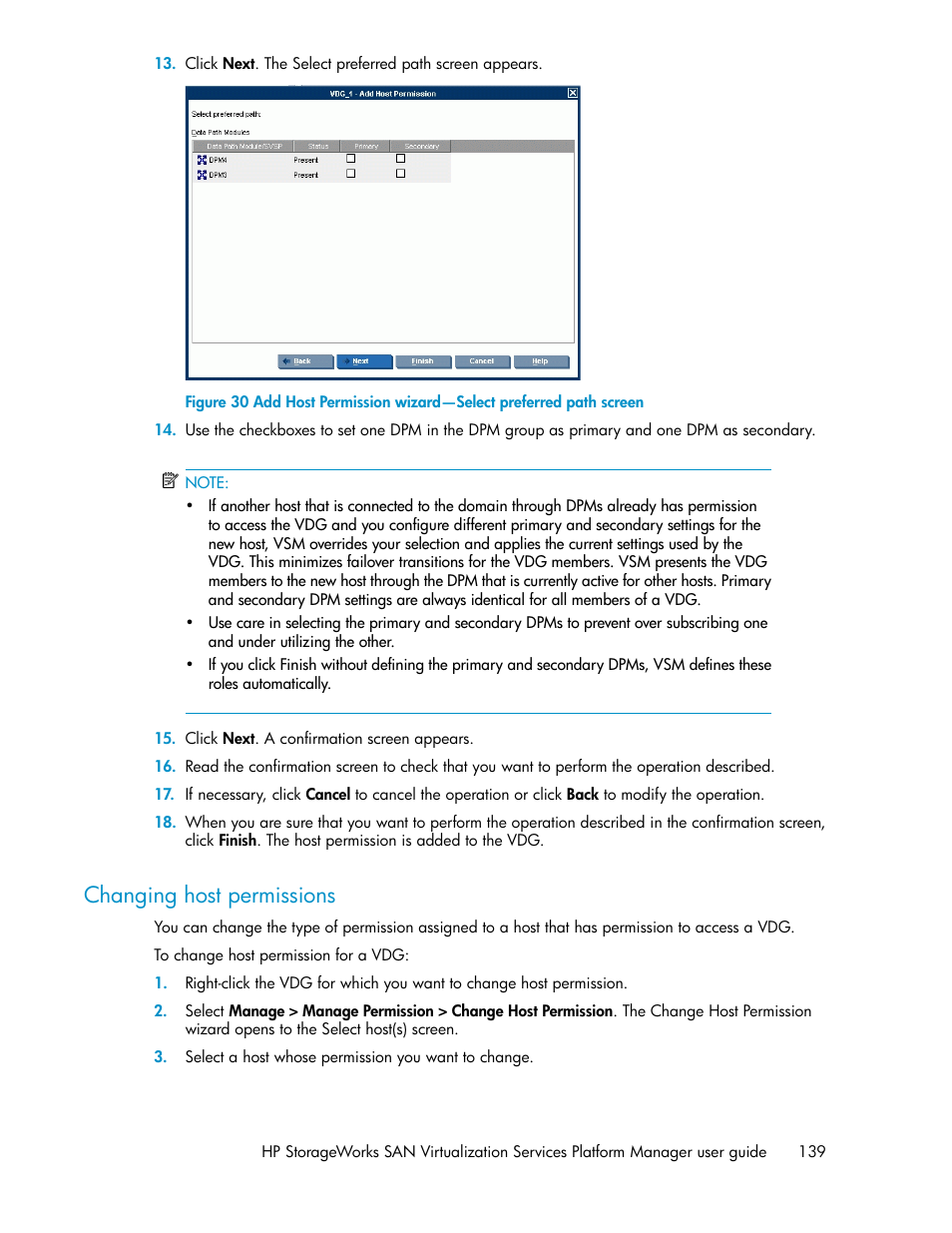 Changing host permissions | HP SAN Virtualization Services Platform User Manual | Page 139 / 382