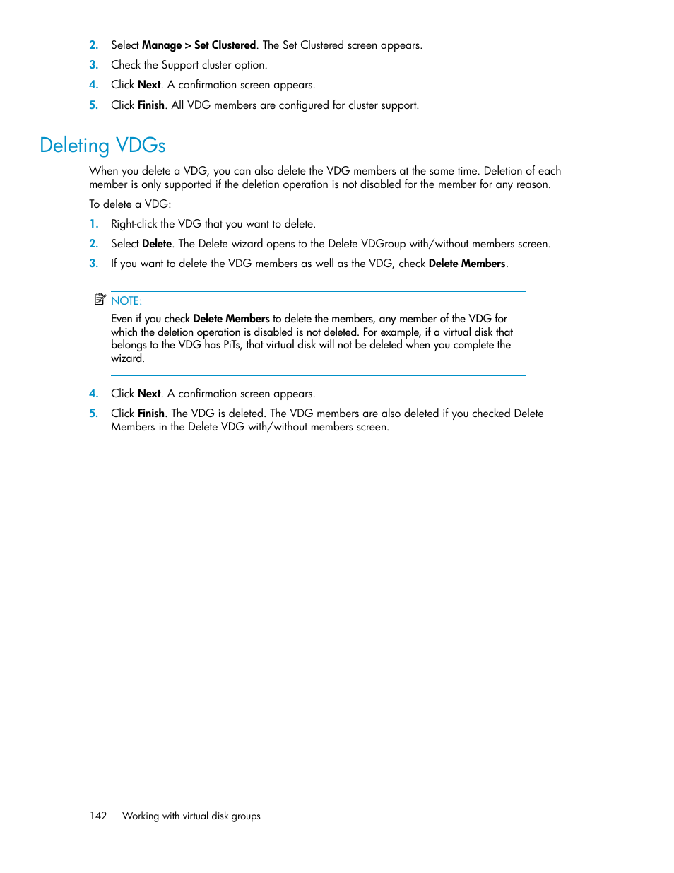 Deleting vdgs | HP SAN Virtualization Services Platform User Manual | Page 142 / 382