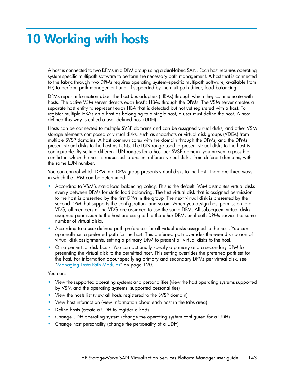 10 working with hosts | HP SAN Virtualization Services Platform User Manual | Page 143 / 382