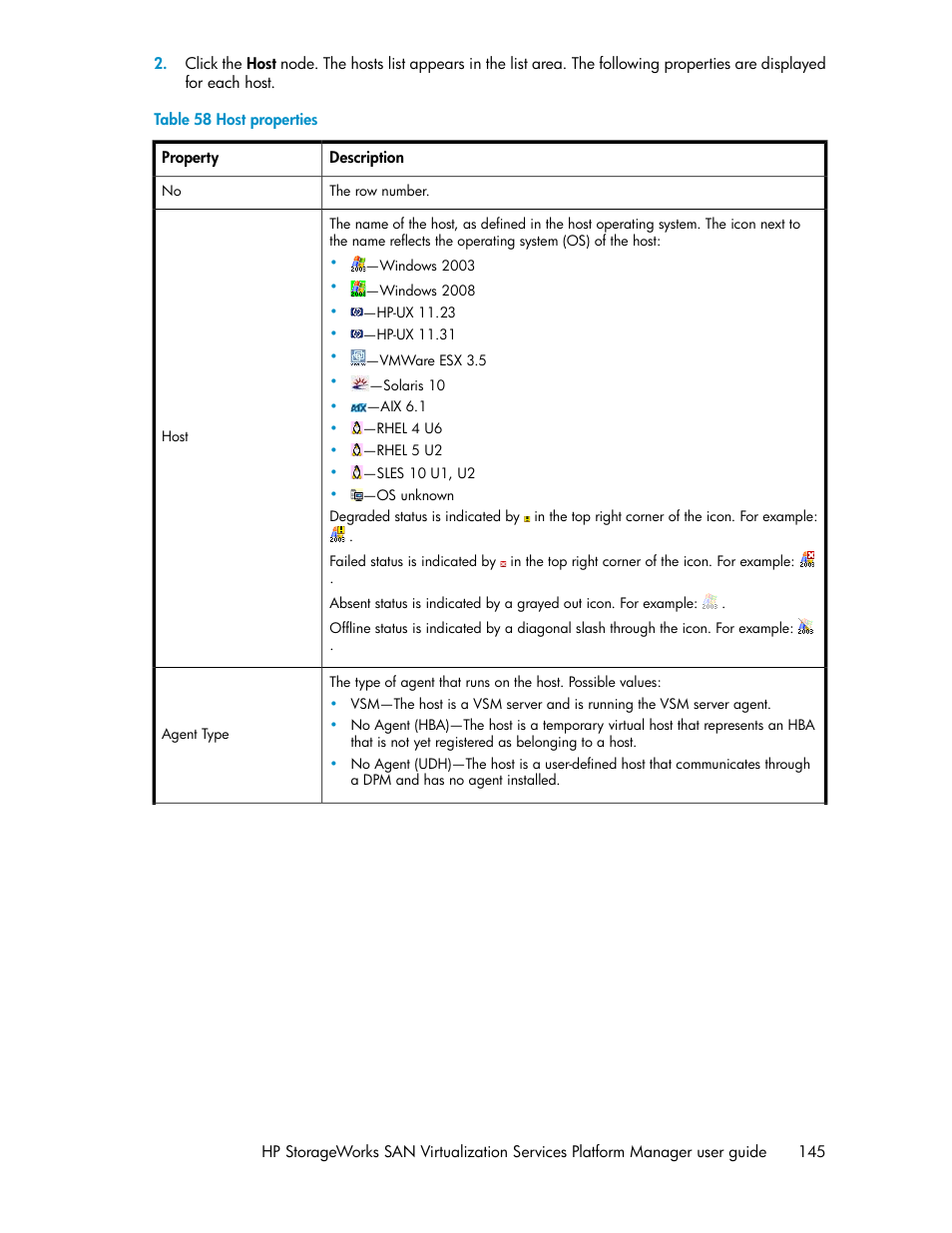 Host properties | HP SAN Virtualization Services Platform User Manual | Page 145 / 382