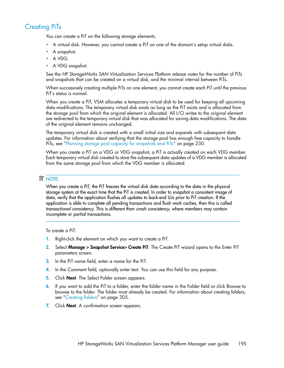 Creating pits | HP SAN Virtualization Services Platform User Manual | Page 195 / 382