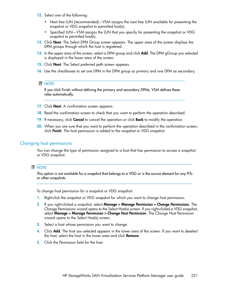 Changing host permissions | HP SAN Virtualization Services Platform User Manual | Page 221 / 382