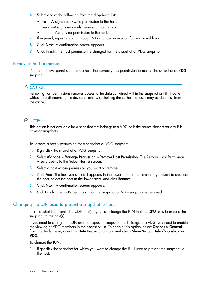 Removing host permissions | HP SAN Virtualization Services Platform User Manual | Page 222 / 382