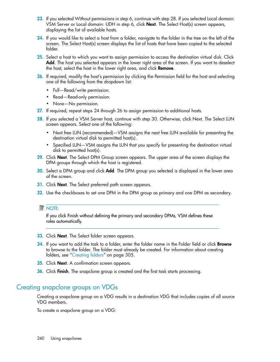 Creating snapclone groups on vdgs | HP SAN Virtualization Services Platform User Manual | Page 240 / 382