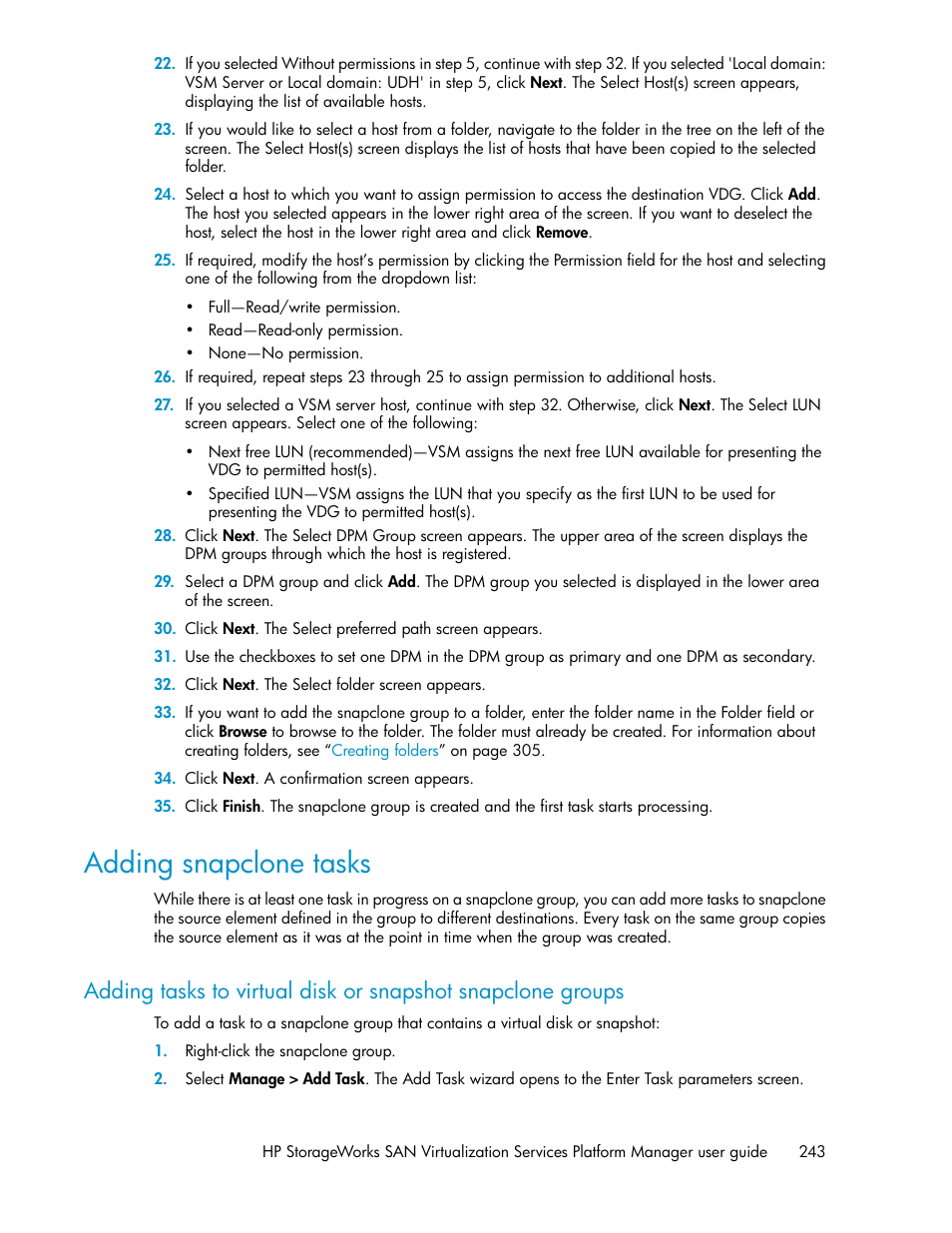 Adding snapclone tasks | HP SAN Virtualization Services Platform User Manual | Page 243 / 382