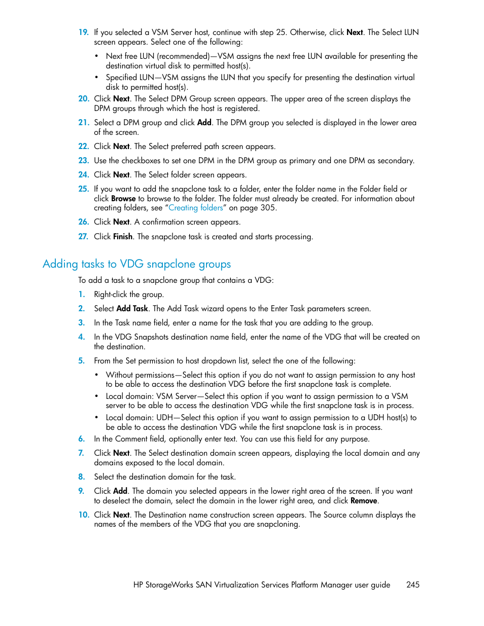 Adding tasks to vdg snapclone groups | HP SAN Virtualization Services Platform User Manual | Page 245 / 382