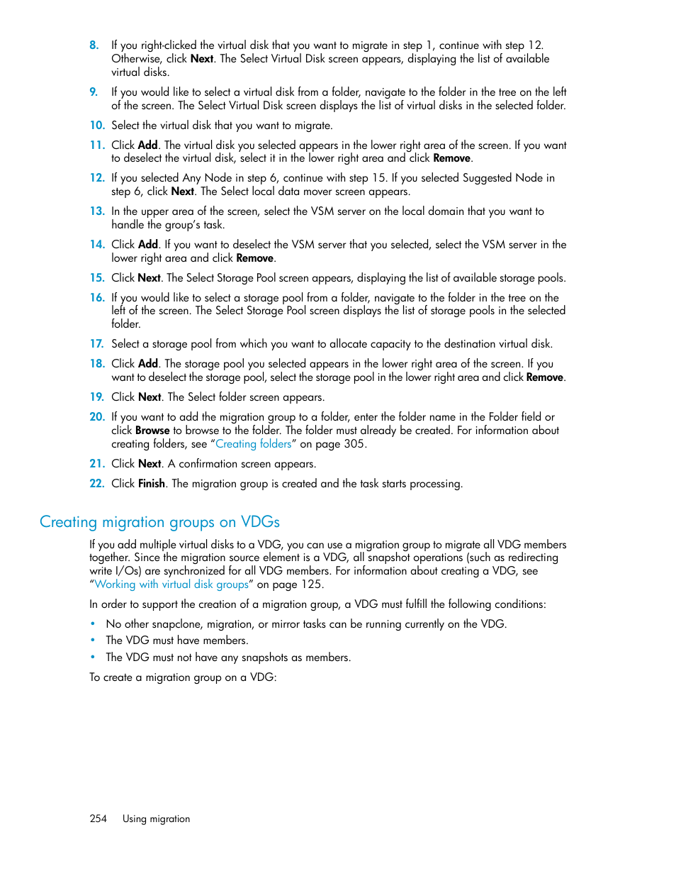 Creating migration groups on vdgs | HP SAN Virtualization Services Platform User Manual | Page 254 / 382
