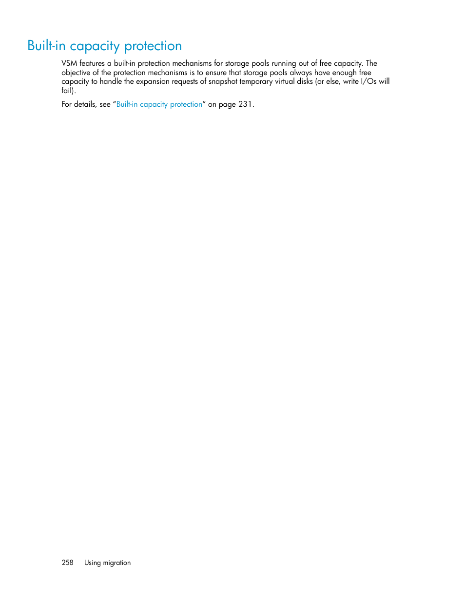 Built-in capacity protection | HP SAN Virtualization Services Platform User Manual | Page 258 / 382