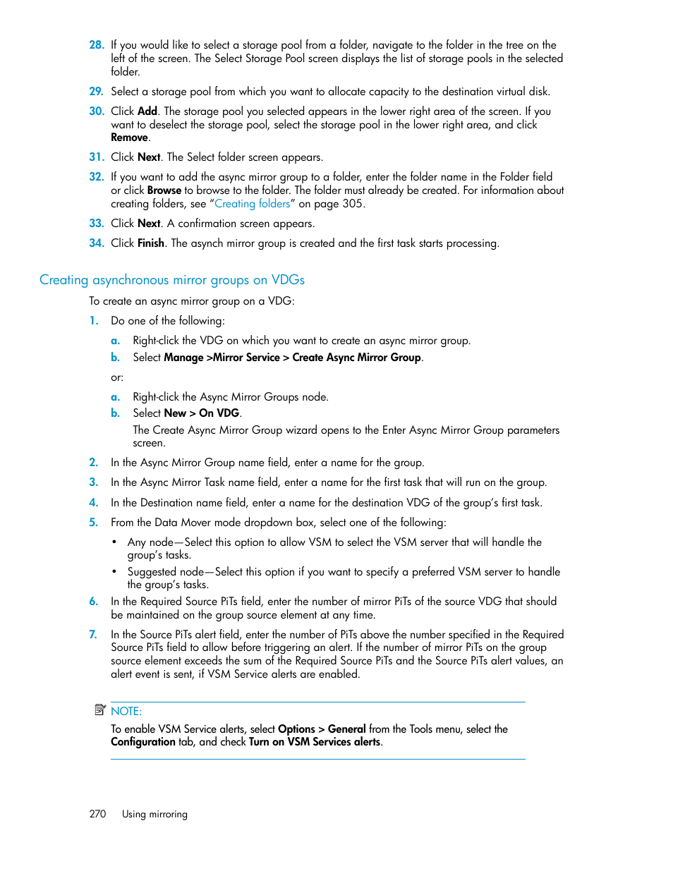 Creating asynchronous mirror groups on vdgs | HP SAN Virtualization Services Platform User Manual | Page 270 / 382