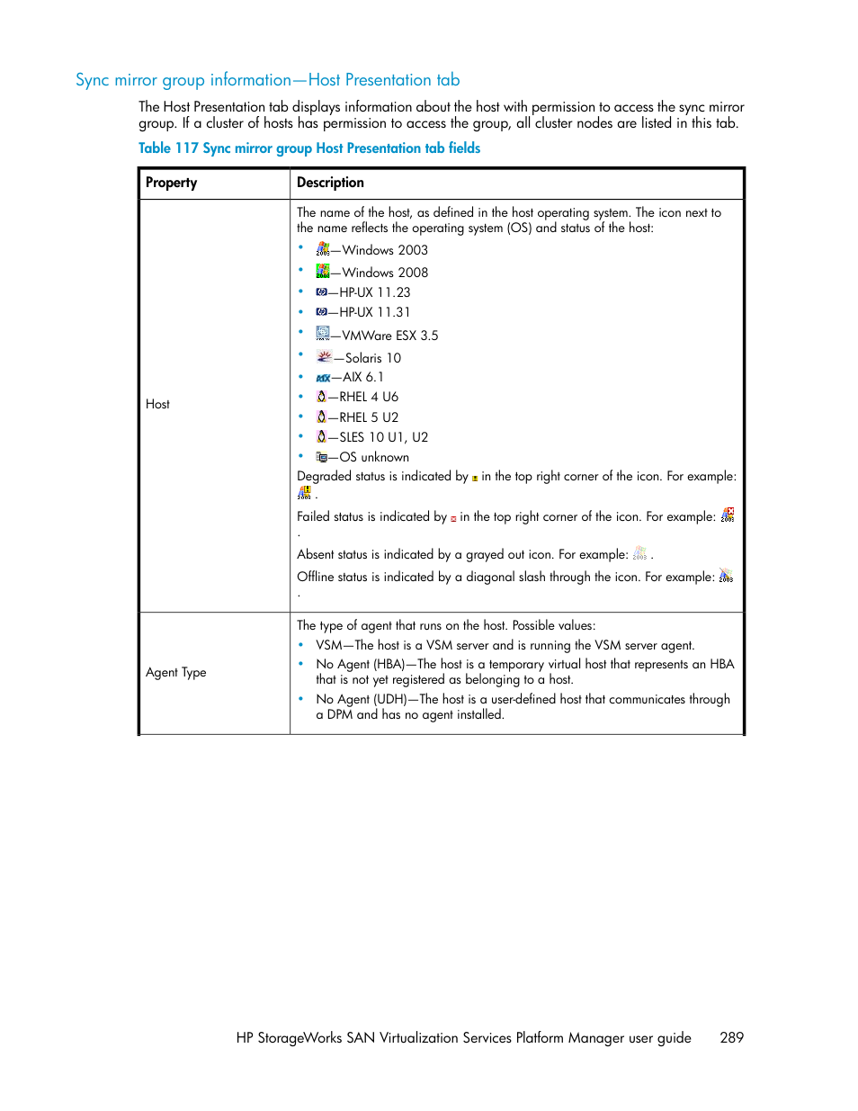 Sync mirror group host presentation tab fields | HP SAN Virtualization Services Platform User Manual | Page 289 / 382