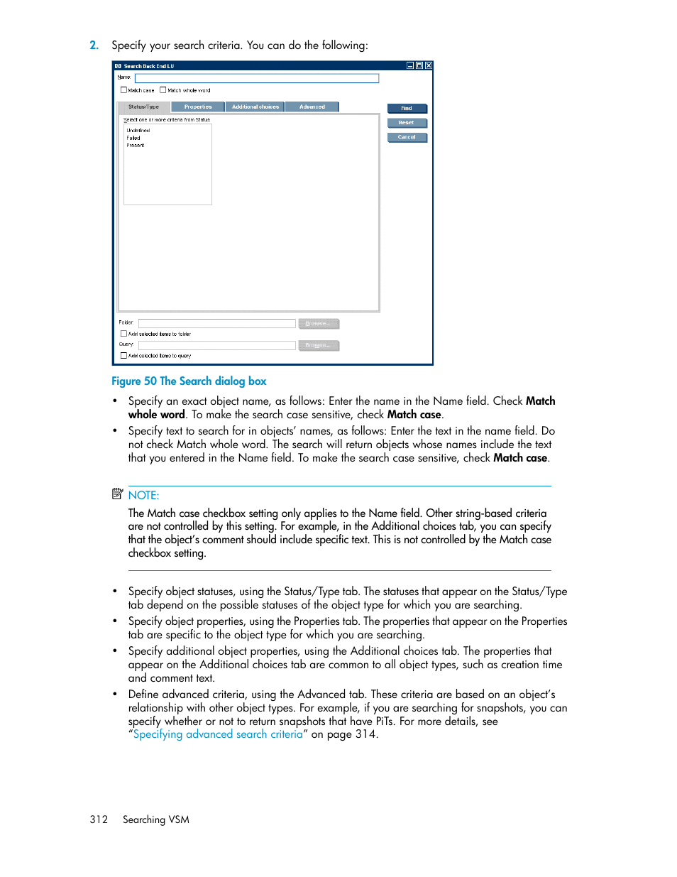 The search dialog box | HP SAN Virtualization Services Platform User Manual | Page 312 / 382