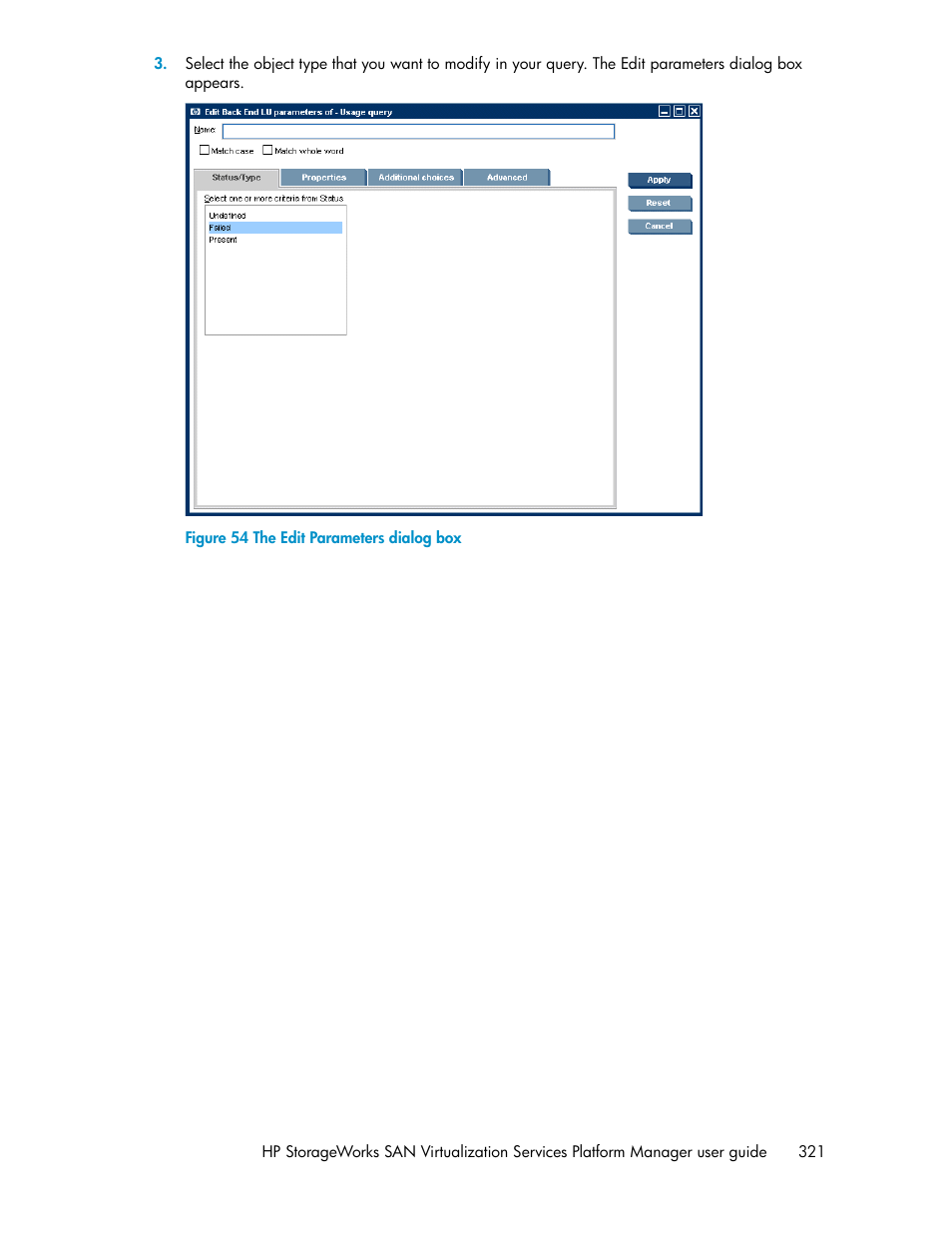 The edit parameters dialog box | HP SAN Virtualization Services Platform User Manual | Page 321 / 382