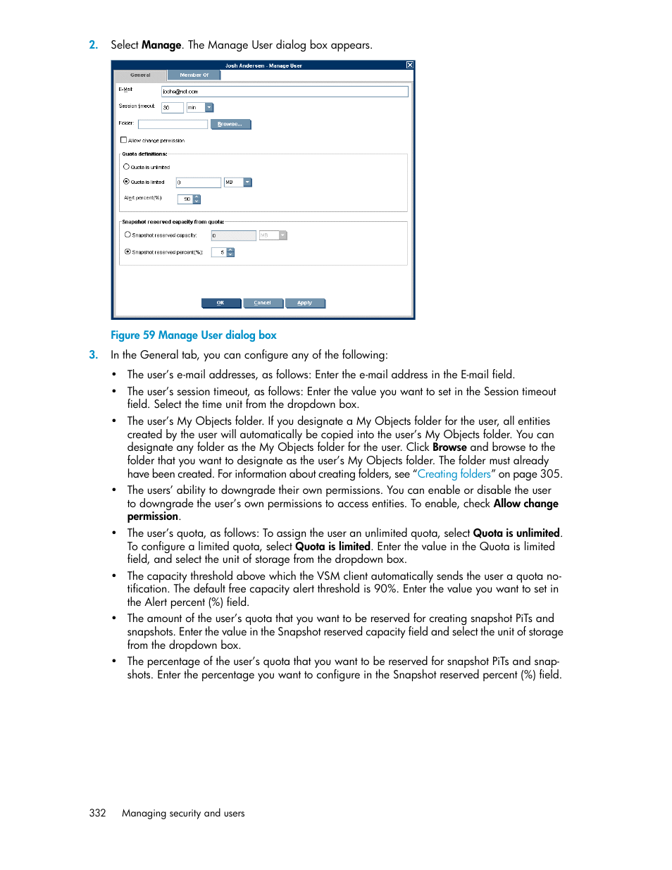 Manage user dialog box | HP SAN Virtualization Services Platform User Manual | Page 332 / 382