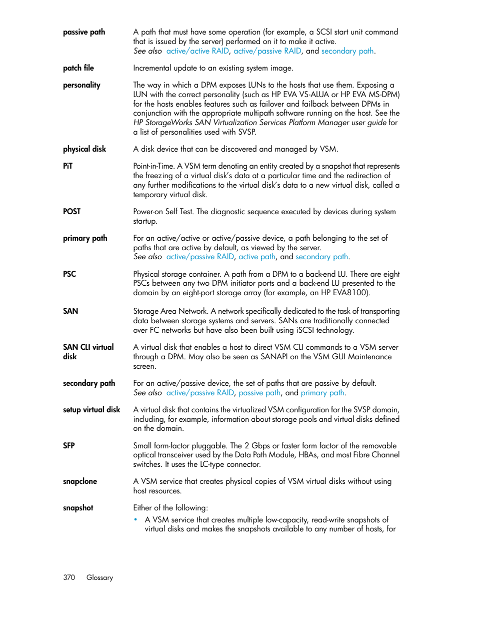 HP SAN Virtualization Services Platform User Manual | Page 370 / 382