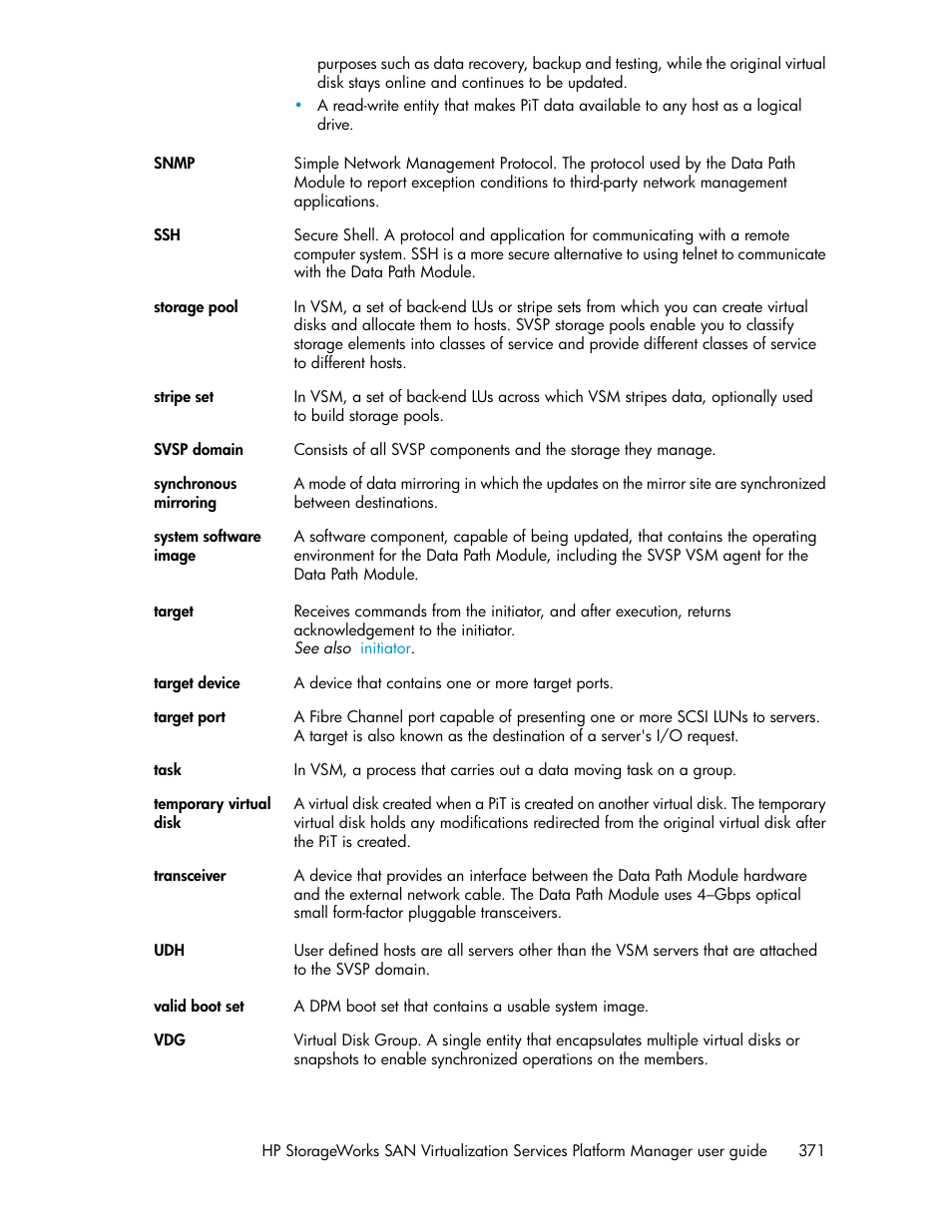 HP SAN Virtualization Services Platform User Manual | Page 371 / 382