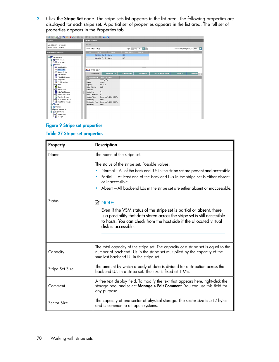 Stripe set properties | HP SAN Virtualization Services Platform User Manual | Page 70 / 382