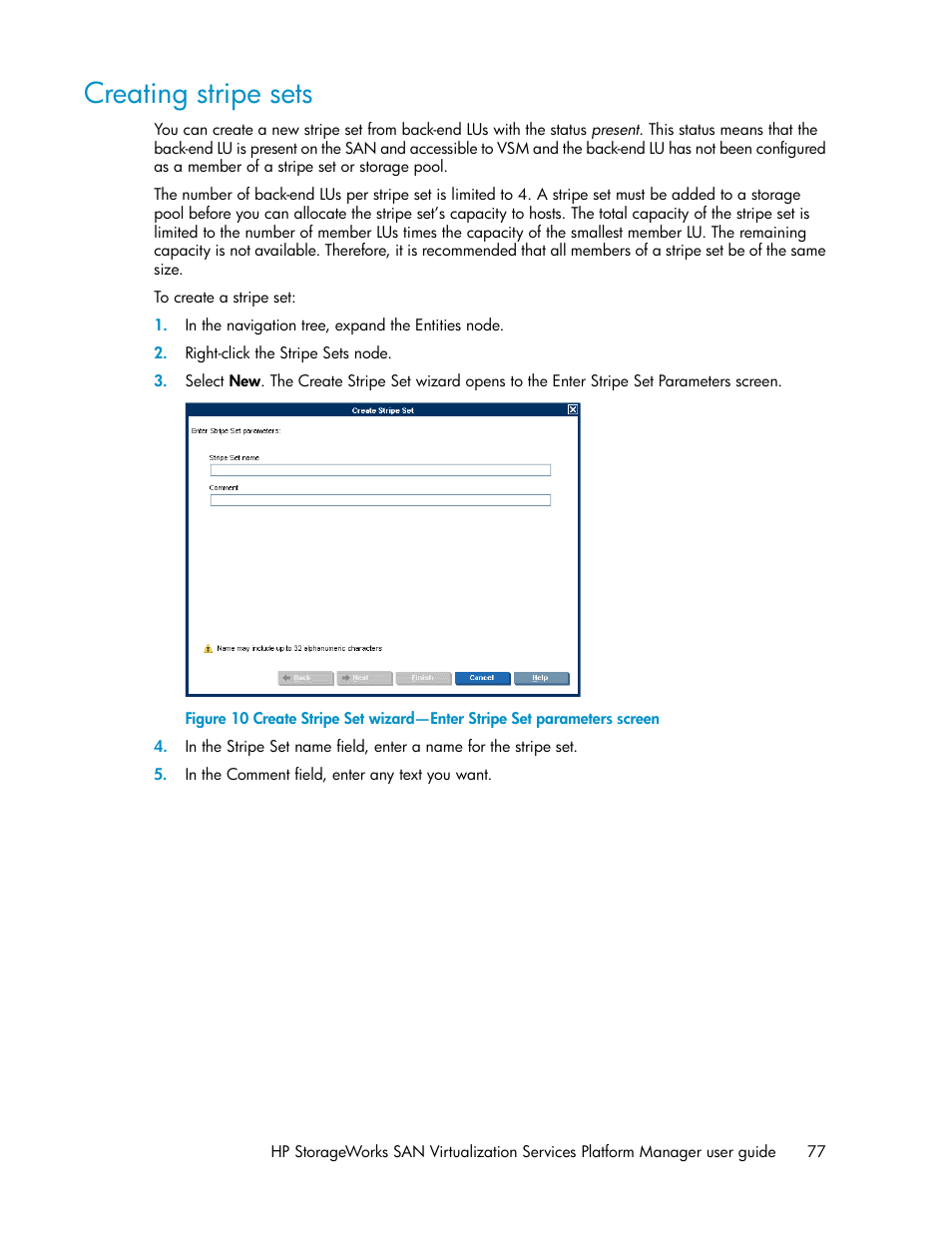 Creating stripe sets | HP SAN Virtualization Services Platform User Manual | Page 77 / 382