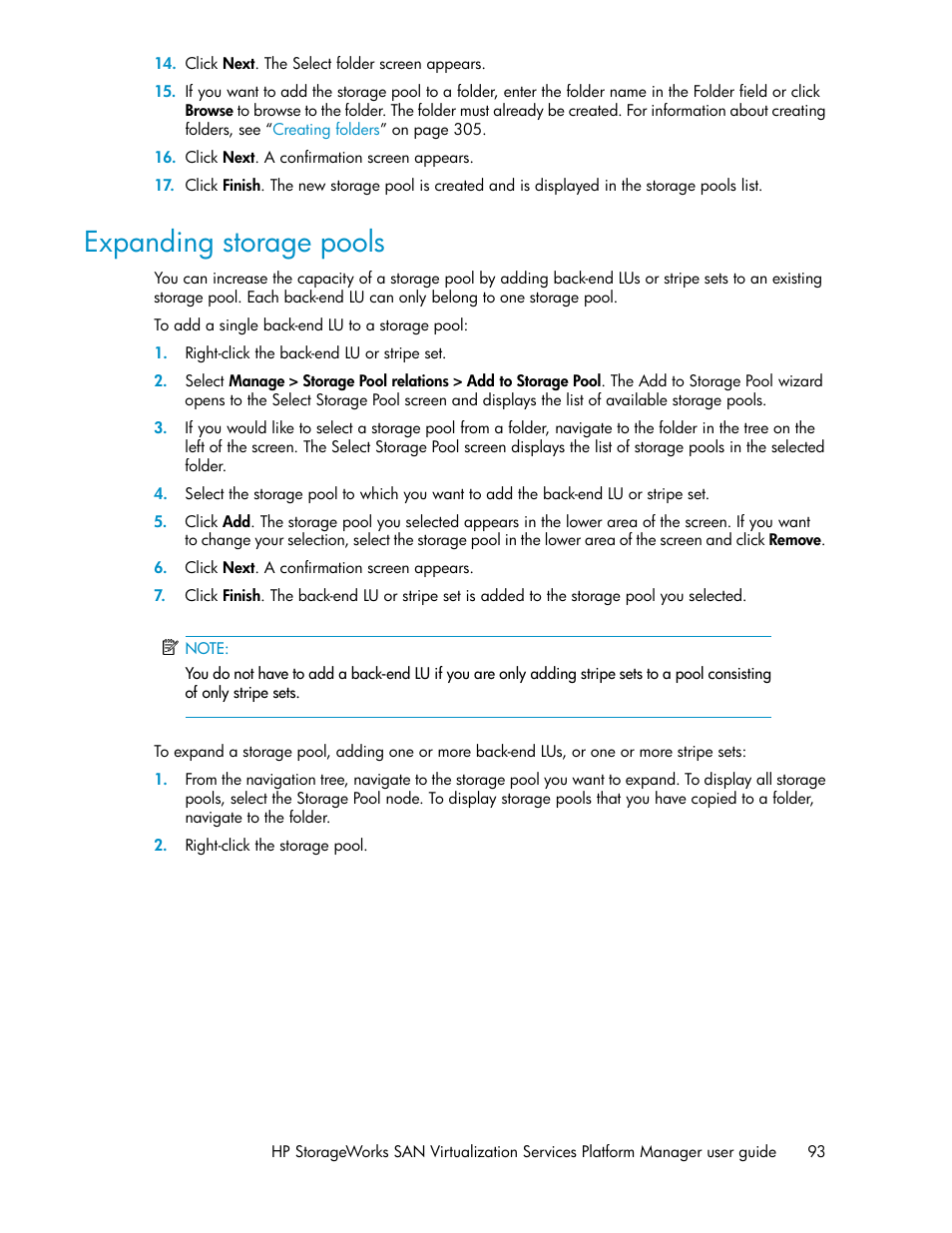 Expanding storage pools | HP SAN Virtualization Services Platform User Manual | Page 93 / 382