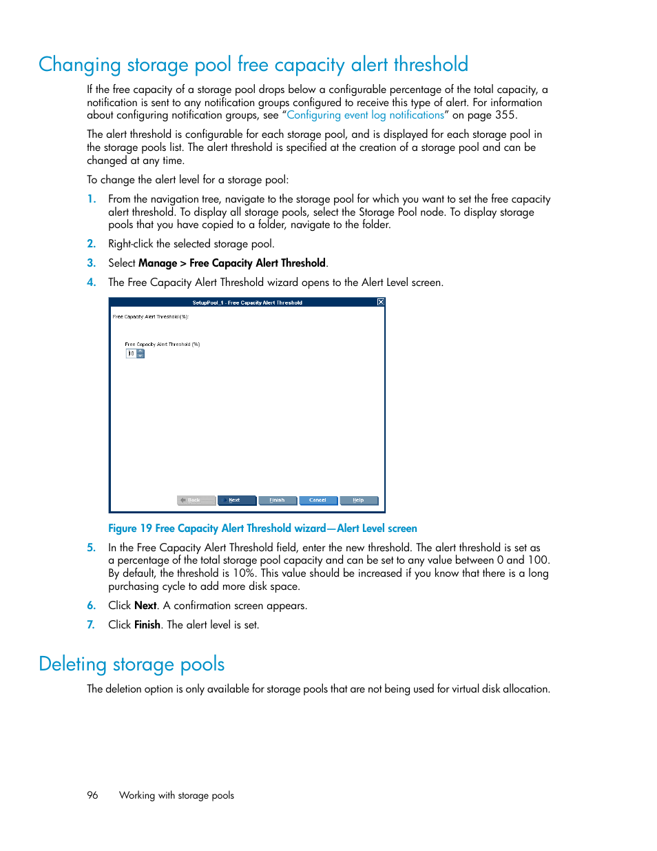 Deleting storage pools, 96 deleting storage pools | HP SAN Virtualization Services Platform User Manual | Page 96 / 382