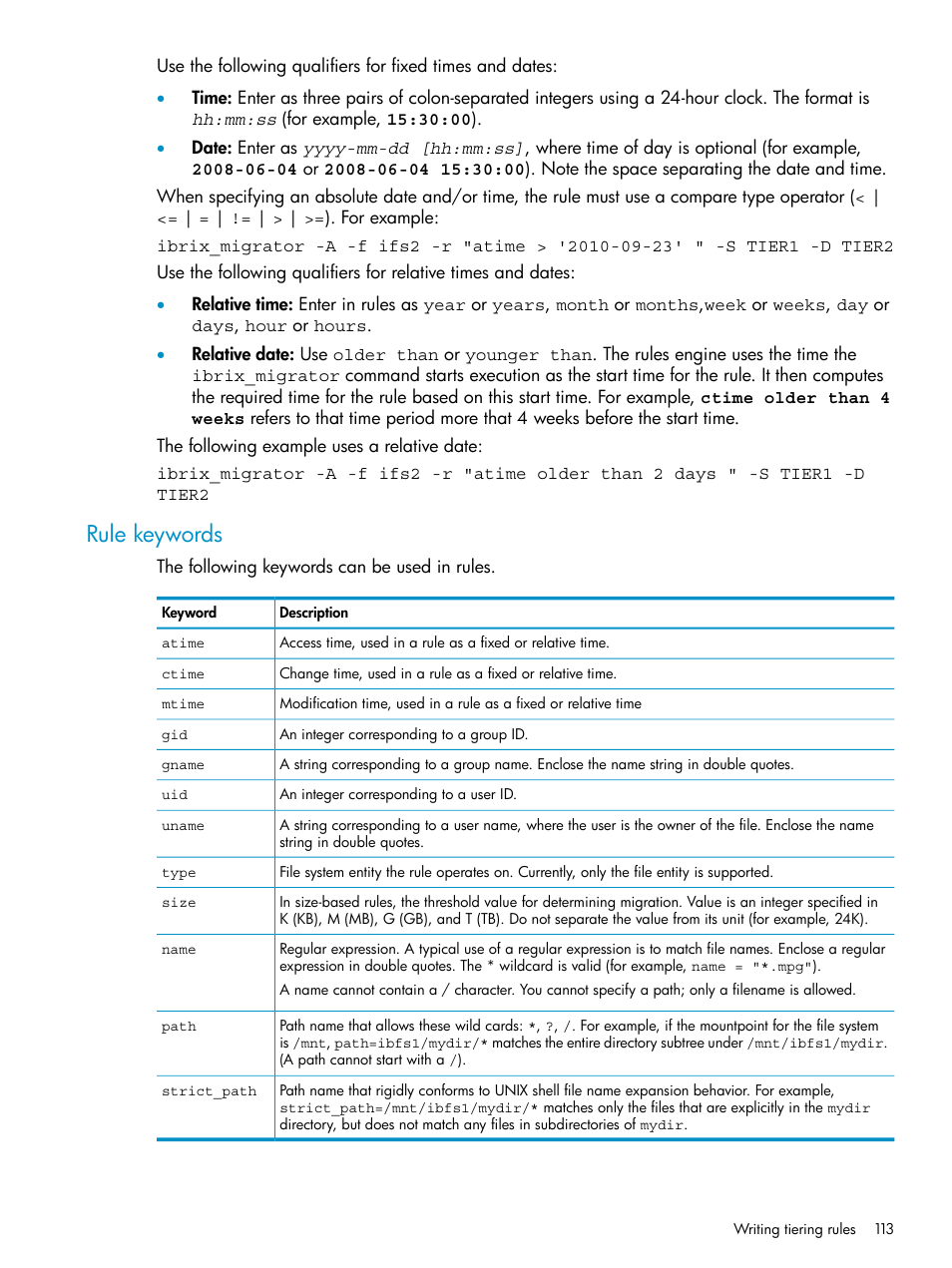 Rule keywords | HP StoreAll Storage User Manual | Page 113 / 125