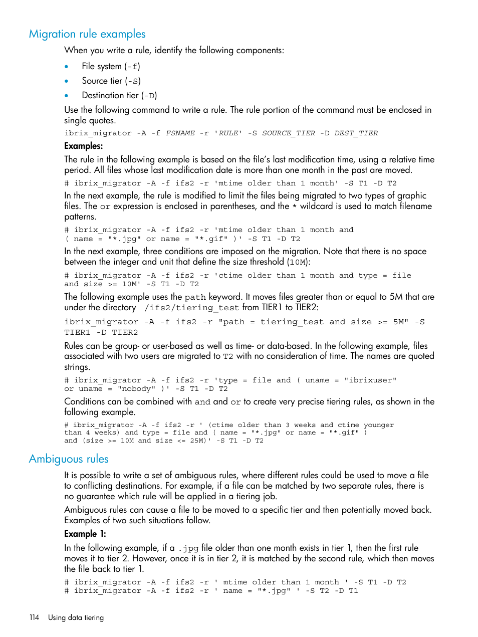 Migration rule examples, Ambiguous rules, Migration rule examples ambiguous rules | HP StoreAll Storage User Manual | Page 114 / 125