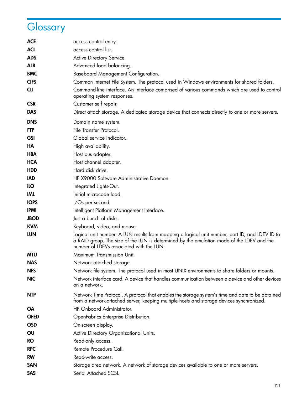 Glossary | HP StoreAll Storage User Manual | Page 121 / 125