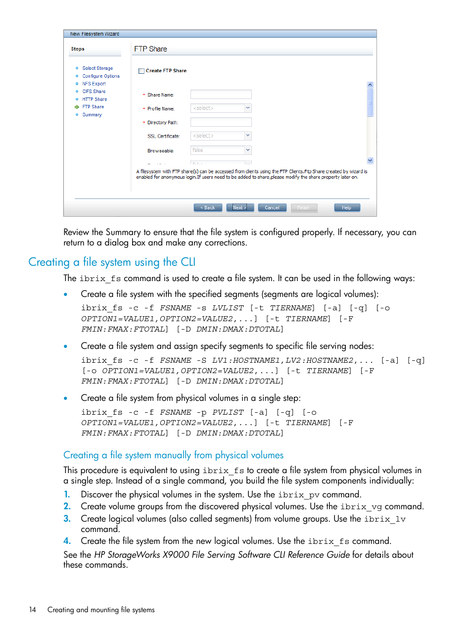 Creating a file system using the cli | HP StoreAll Storage User Manual | Page 14 / 125