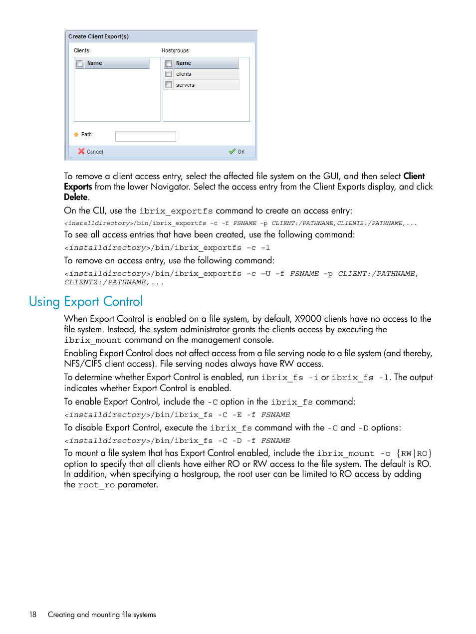 Using export control | HP StoreAll Storage User Manual | Page 18 / 125