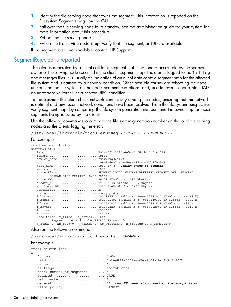 Segmentrejected is reported | HP StoreAll Storage User Manual | Page 36 / 125