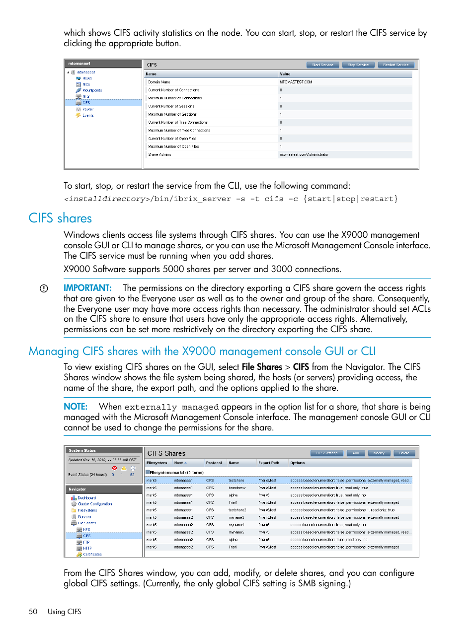 Cifs shares | HP StoreAll Storage User Manual | Page 50 / 125