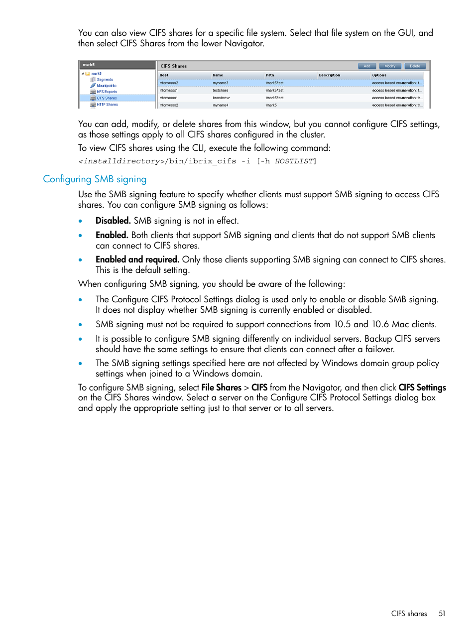 Configuring smb signing | HP StoreAll Storage User Manual | Page 51 / 125
