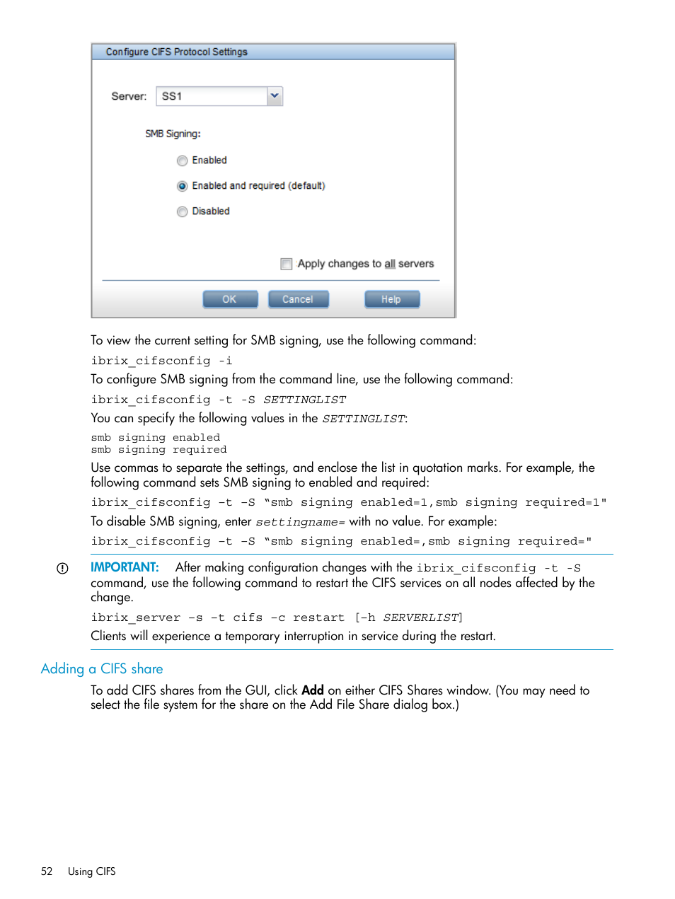 Adding a cifs share | HP StoreAll Storage User Manual | Page 52 / 125