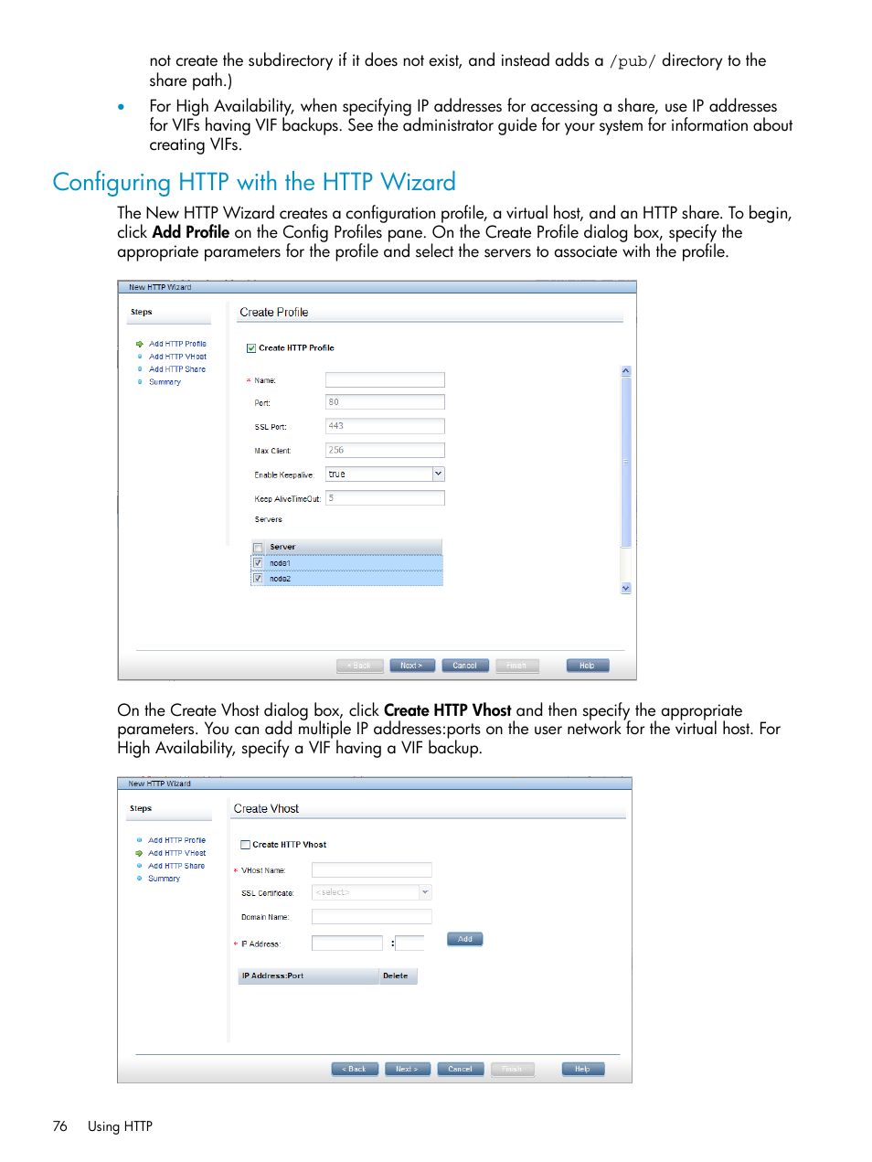 Configuring http with the http wizard | HP StoreAll Storage User Manual | Page 76 / 125