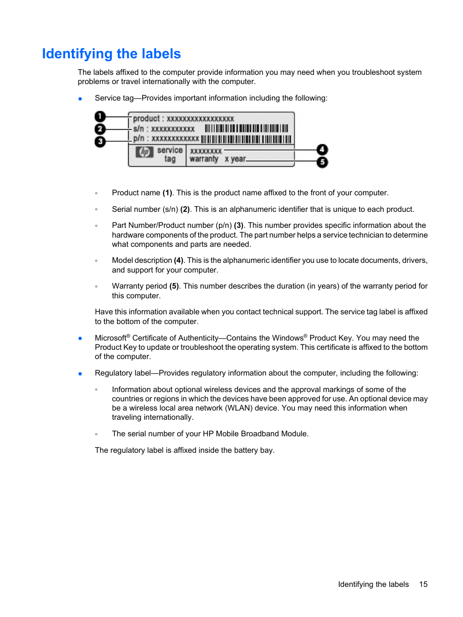 Identifying the labels | HP Pavilion dm1-1190ee Entertainment Notebook PC User Manual | Page 25 / 103