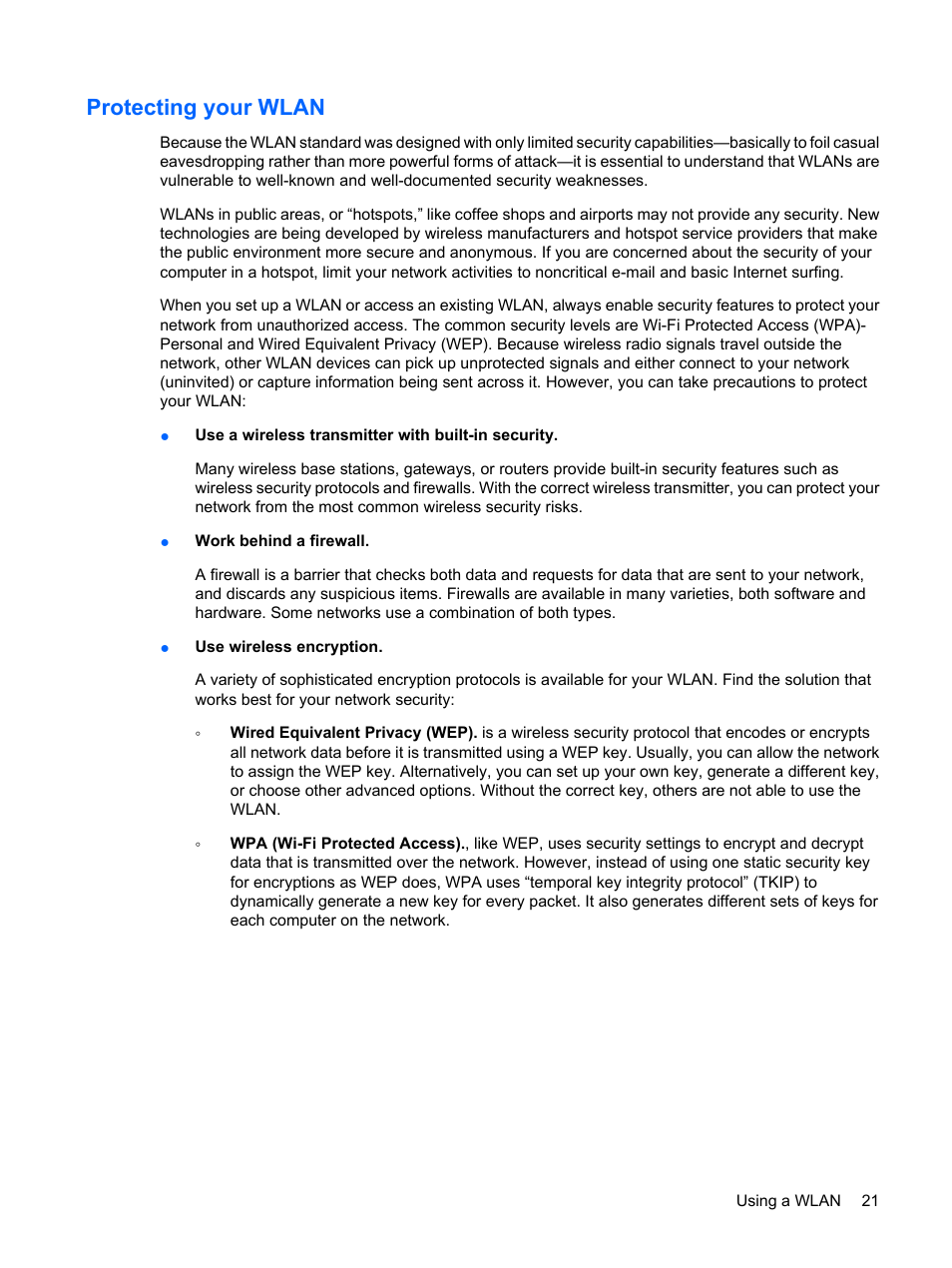 Protecting your wlan | HP Pavilion dm1-1190ee Entertainment Notebook PC User Manual | Page 31 / 103