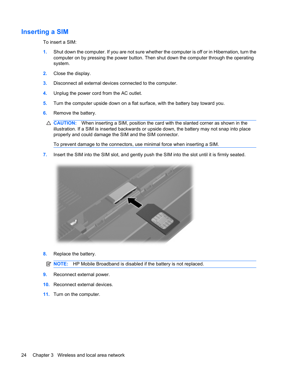 Inserting a sim | HP Pavilion dm1-1190ee Entertainment Notebook PC User Manual | Page 34 / 103