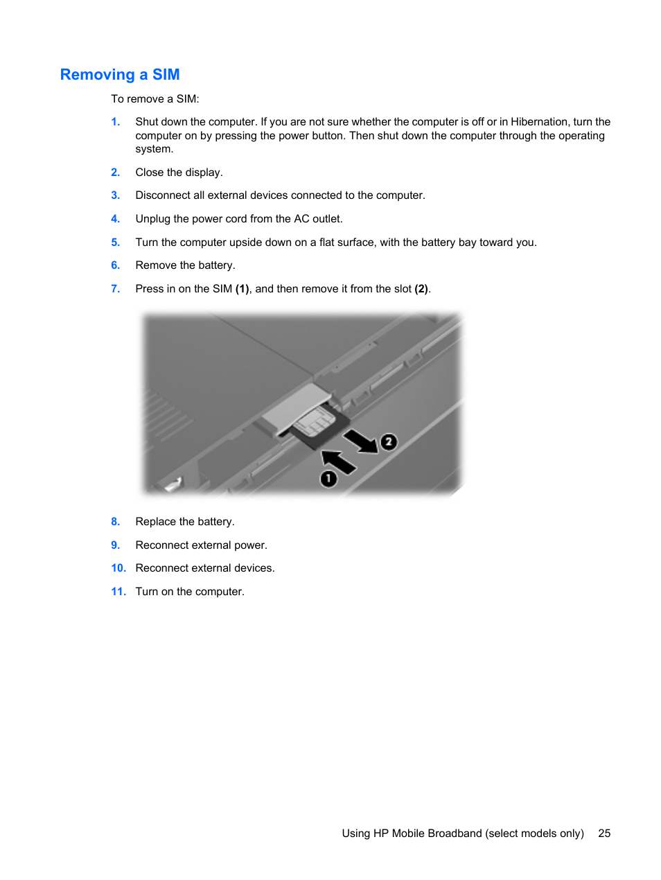 Removing a sim | HP Pavilion dm1-1190ee Entertainment Notebook PC User Manual | Page 35 / 103