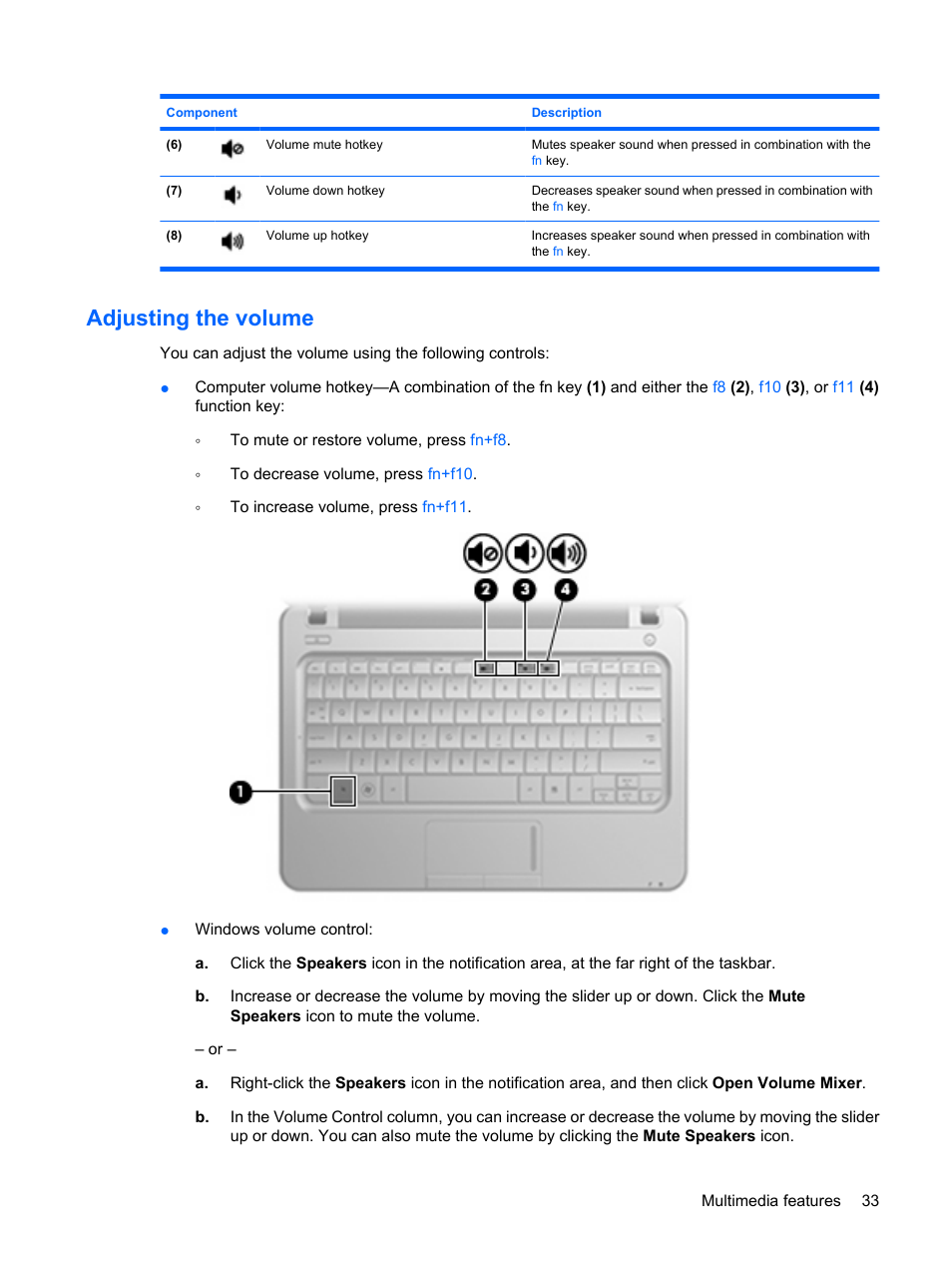 Adjusting the volume | HP Pavilion dm1-1190ee Entertainment Notebook PC User Manual | Page 43 / 103