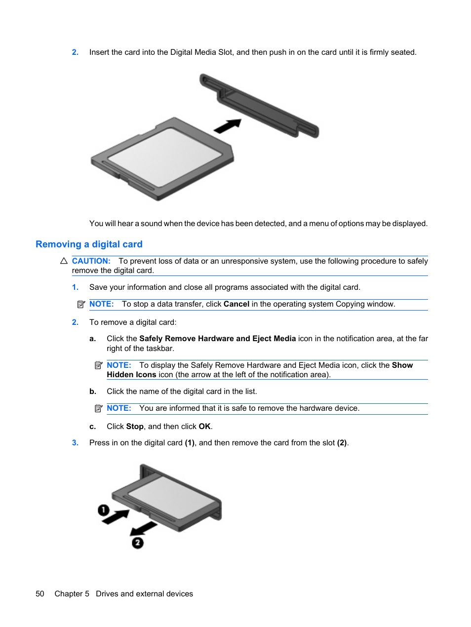 Removing a digital card | HP Pavilion dm1-1190ee Entertainment Notebook PC User Manual | Page 60 / 103