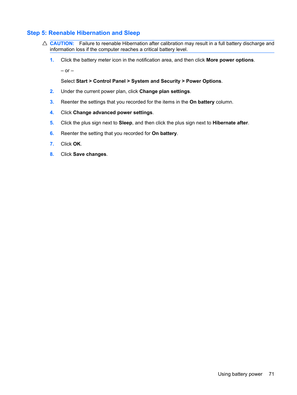 Step 5: reenable hibernation and sleep | HP Pavilion dm1-1190ee Entertainment Notebook PC User Manual | Page 81 / 103