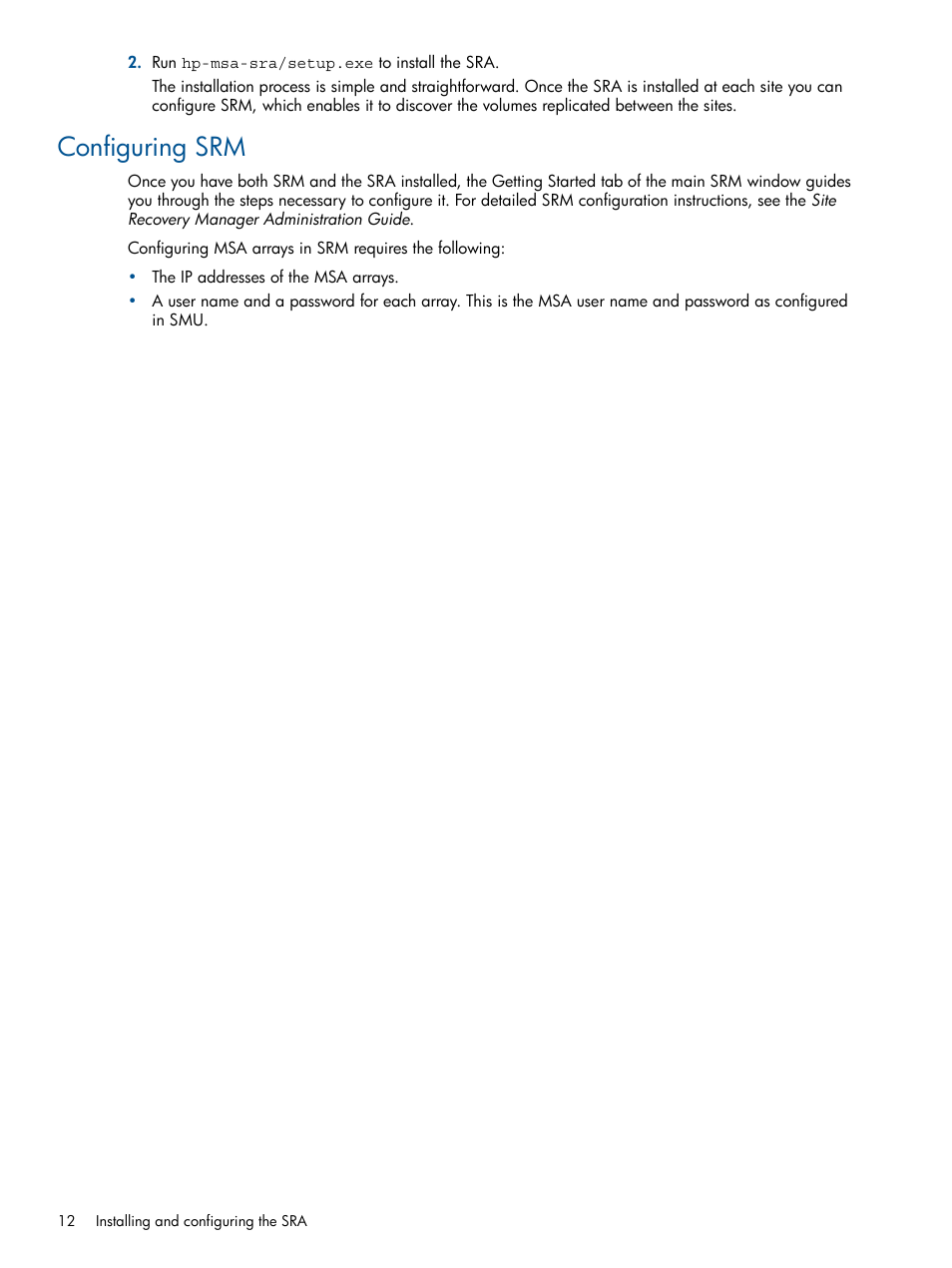 Configuring srm | HP MSA 2040 SAN Storage User Manual | Page 12 / 34