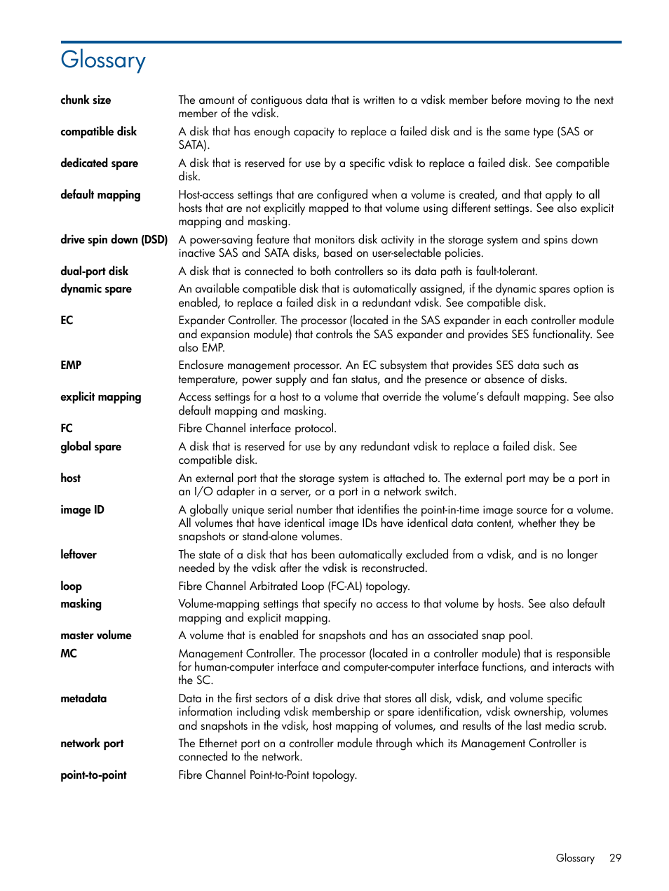 Glossary | HP MSA 2040 SAN Storage User Manual | Page 29 / 34